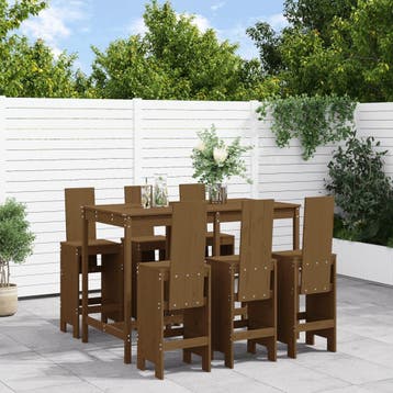 vidaXL 7-delige Tuinbarset massief grenenhout honingbruin, Verzenden, Nieuw, 7 zitplaatsen