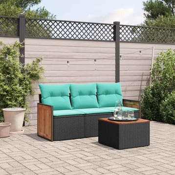 vidaXL 4-delige tuinbankset met kussens, zwart polyrotan, Tuin en Terras, Verzenden, Nieuw