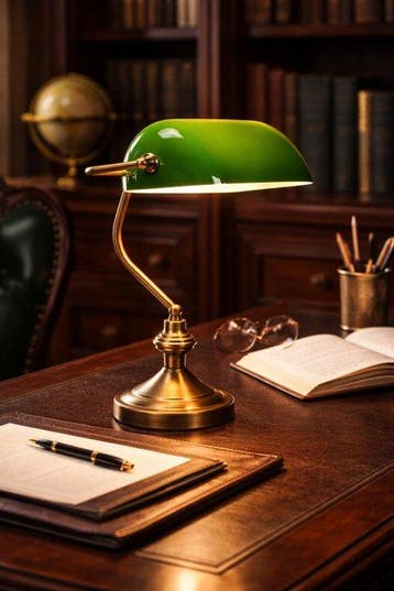 Bureaulamp - Glas, Messing - Klassieke bankierslamp