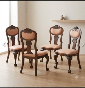 Stoel (4) - Eik - Prachtige stoelen met houtsnijwerk.