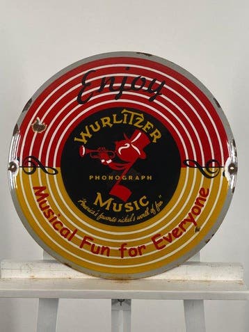 Wurlitzer - Emaille bord - Ø50 cm - Gemaakt van een dikke, Antiek en Kunst, Antiek | Wandborden en Tegels