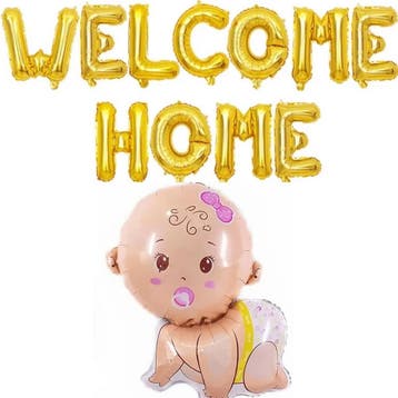 Welcome Baby folie ballonnen set goud met baby boy of girl, Verzenden, Nieuw, Geboortebord