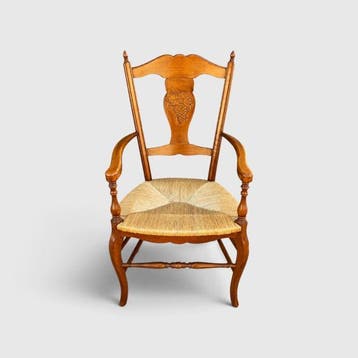 Fauteuil - fruitiger hout, riet - Fauteuil in provincestijl