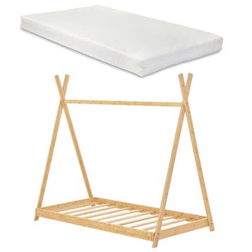 [en.casa] Kinderbed Vimpeli tipi met matras bamboe 90x200 cm, Verzenden, Nieuw