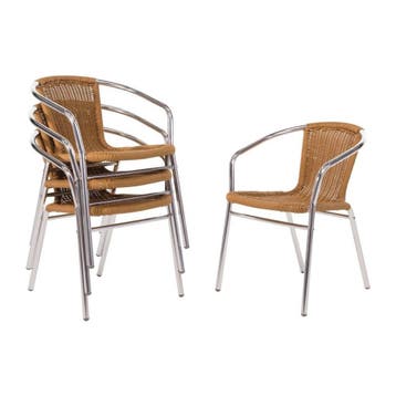 Bolero aluminium en polyrotan stoel naturel (4 stuks), Verzenden, Nieuw in verpakking
