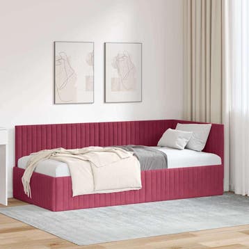 vidaXL Hoekbedframe Wijnrood 90 x 190 cm Fluweel, Eenpersoons, Verzenden, Nieuw, Stof