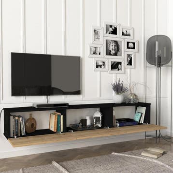 [en.casa] Tv-meubel Vihti zwevend 180x31x29,5 cm zwart en ei, Verzenden, Nieuw