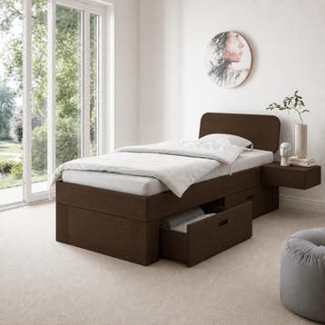 Van Schaik Nordic Mokka Houten 1-Persoons Bed met Bedlade -, Nieuw