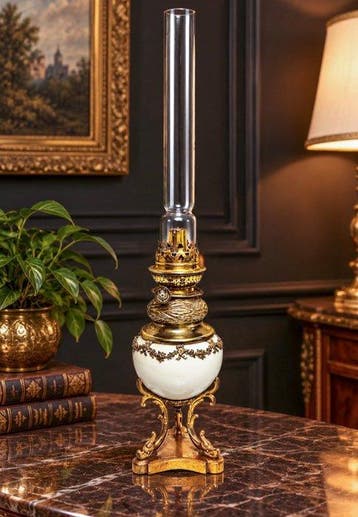 Napoléon III - Petroleumlamp - Keramiek, Brons