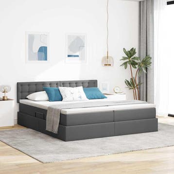 vidaXL Opslag bed met matras Donkergrijs 180 x 200 cm Nep, Huis en Inrichting, Verzenden, Nieuw, Tweepersoons, Grijs