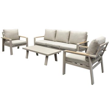 Lola stoel bank loungeset 4 delig latte zand aluminium teak, Ophalen of Verzenden, Nieuw, Aluminium