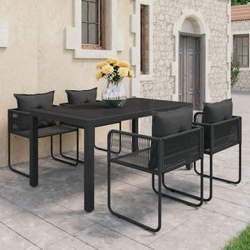 vidaXL 5-delige Tuinset PVC-rattan zwart, 4 zitplaatsen, Kunststof, Verzenden, Nieuw