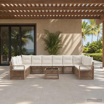 vidaXL Tuinbankenset 11 pcs Beige poly rattan, Verzenden, Nieuw, Meer dan 8 zitplaatsen