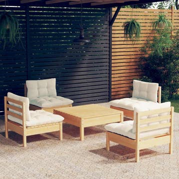 vidaXL 5-delige Loungeset met crèmekleurige kussens, Verzenden, Nieuw, Loungeset