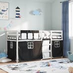 vidaXL Stapelbed met gordijnen 90x190 cm grenenhout wit en, 90 cm, Eenpersoons, Verzenden, Zwart