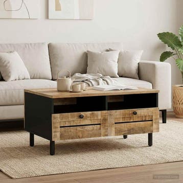 vidaXL Salontafel Bruin en zwart 80 x 54 x 40 cm Massief, Verzenden, Nieuw, Overige houtsoorten, 50 tot 100 cm