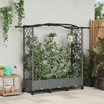 vidaXL Verhoogd Bed met Trellis en Dak Lichtgrijs 169 x 40 x, Tuin en Terras, Bloembakken en Plantenbakken, Verzenden, Nieuw, Minder dan 60 cm