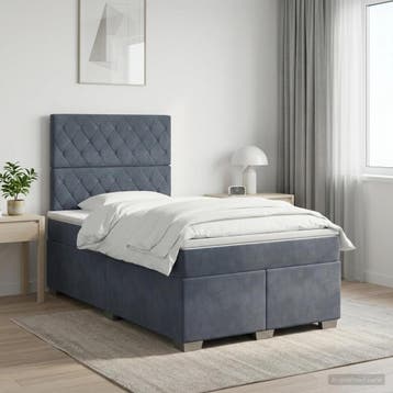vidaXL Boxspringbed met matras Donkergrijs 120 x 190 cm, Verzenden, Nieuw, Twijfelaar, Stof