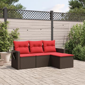 vidaXL 4-delige tuinbankset met kussens, bruin polyrotan, Tuin en Terras, Tuinsets en Loungesets, Verzenden, Nieuw