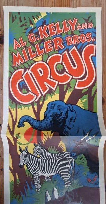 unknown - Vintage Circus poster - kelly and millier bros -, Antiek en Kunst