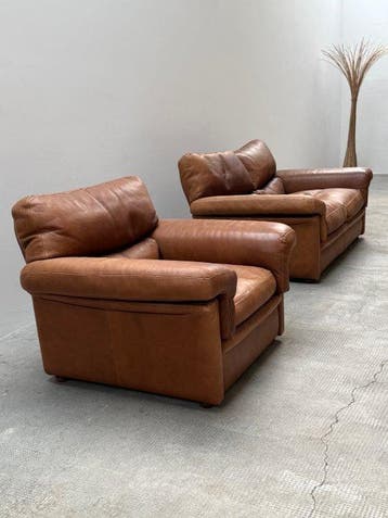 Roche Bobois - Zitgroep (2) - Leder - Fauteuil & Bank