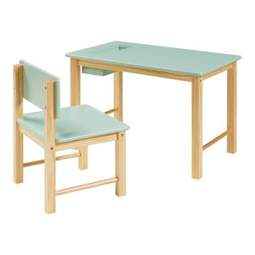 Kindertafel met kinderstoel Skjåk naturel en mint [en.casa], Verzenden, Nieuw