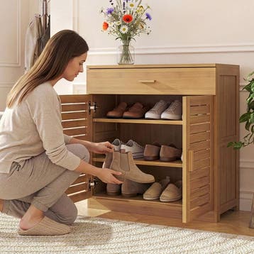Schoenenkast Aarela bamboe 67x66x34 cm naturel [en.casa], Verzenden, Nieuw