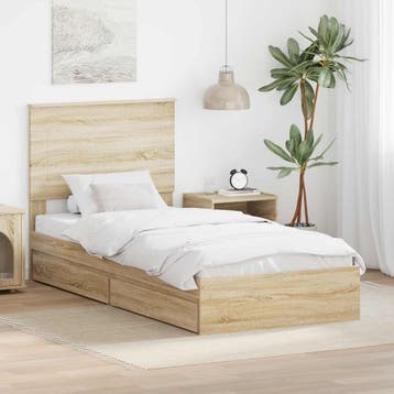 vidaXL Opslag bed met hoofdeinde Sonoma Eiken 90 x 190 cm, Verzenden, Nieuw, Bruin, Hout