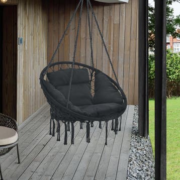 Hangstoel Kailua met kussen katoen max 150 kg zwart, Verzenden, Nieuw