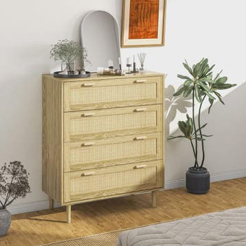 Bohemien Ladekast met 4 Lades en Gevlochten Hars Front - 90x, Verzenden, Nieuw