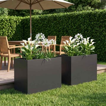 vidaXL Plantenbak 2 st Zwart 60 x 40 x 50 cm Koudgewalst, Tuin en Terras, Bloembakken en Plantenbakken, Verzenden, Minder dan 60 cm