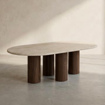 *WOONWINKEL* Salontafel Travertin Met Walnoot Poten, Huis en Inrichting, Verzenden, Nieuw