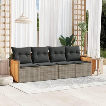 vidaXL 4-delige Loungeset met kussens poly rattan grijs, Verzenden, Nieuw, Loungeset