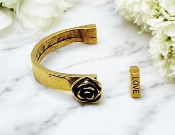 Halve armband met roos metaal antiek goudkleur voor 3mm leer, Ophalen of Verzenden, Nieuw, Overige typen