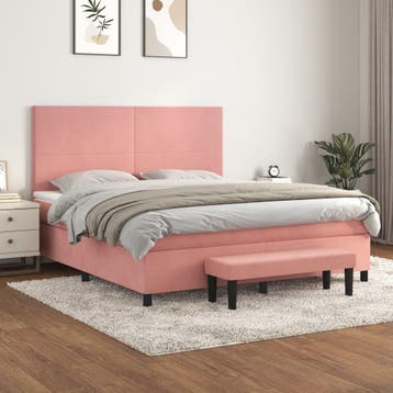 vidaXL Boxspring met matras fluweel roze 160x200 cm, Verzenden, 200 cm, Stof, 160 cm