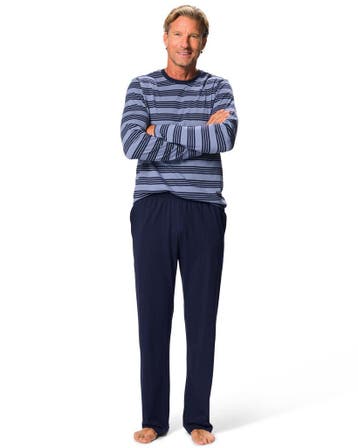 HEMA Herenpyjama Jonas jersey strepen middenblauw, Kleding | Heren, Verzenden, Nieuw
