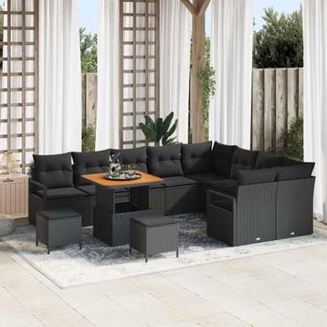 vidaXL Tuin Sofa Set met kussen met opslag 12 pcs Zwart, Verzenden, Nieuw, Rotan, 2 zitplaatsen