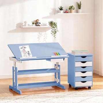 Bureau in hoogte verstelbaar en verrijdbare ladekast - blauw, Verzenden, Nieuw