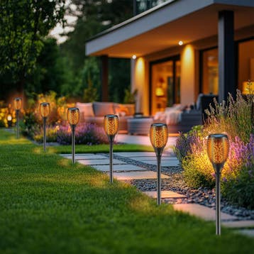Set van 6 solarlampen Flare, led, schemersensor - zwart, Verzenden, Nieuw