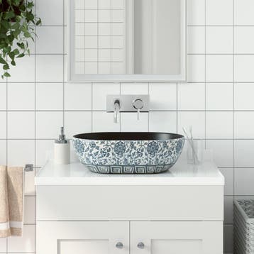vidaXL Opzetwasbak ovaal 47x33x13 cm keramiek zwart en blauw, Verzenden, Nieuw