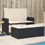 vidaXL Tuinbank met kussens en voetenbank poly rattan zwart, Verzenden, Nieuw, Rotan