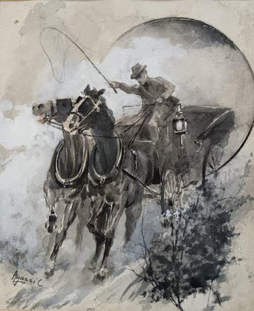 Carlo Paolo Agazzi (1870-1922) - Cocchiere con carrozza