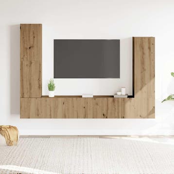 vidaXL 4-delig Tv-meubelset wandmontage bewerkt hout, Verzenden, Nieuw, Overige houtsoorten