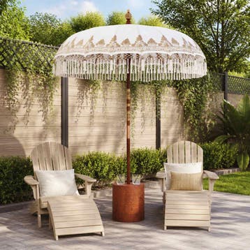 vidaXL Balinese parasol met basis Crème en bruin Ø 180-190, Verzenden, Nieuw