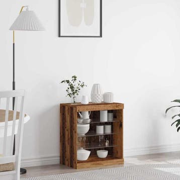 vidaXL LED Sideboard Oudhout 60,5 x 37 x 67 cm Bewerkt hout, Minder dan 50 cm, Verzenden, Nieuw, Minder dan 100 cm