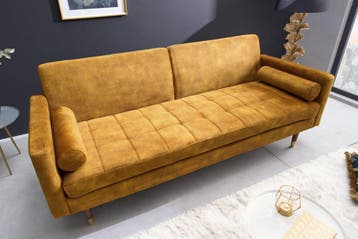Moderne slaapbank COUTURE 196cm mosterdgeel microvelours, Huis en Inrichting, Ophalen of Verzenden, Nieuw