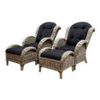 Naturel lounge balkonset 4-delig naturel rotan zwart, Tuin en Terras, Ophalen of Verzenden, Nieuw