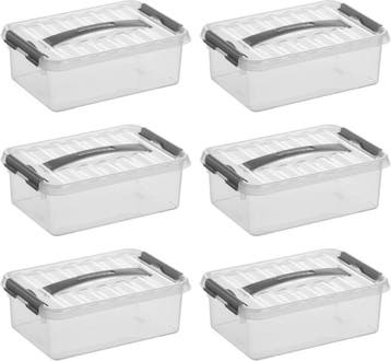 Sunware Q-line Opbergbox Transparant/Grijs 4 liter Set van 6, Ophalen of Verzenden, Nieuw