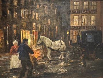 Hollandse School (XX) - Straatscène met paard en koets (