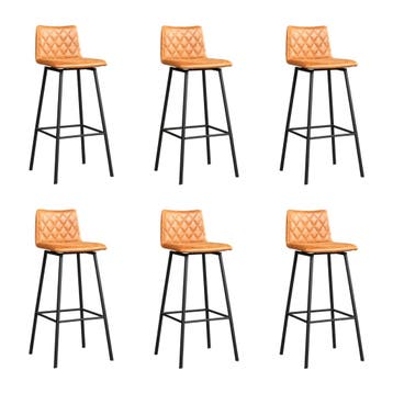 Set van 6 Leren barkruk Catch hoog - Vintage Cognac, Huis en Inrichting, Ophalen of Verzenden, Nieuw, Leer, 90 cm of meer